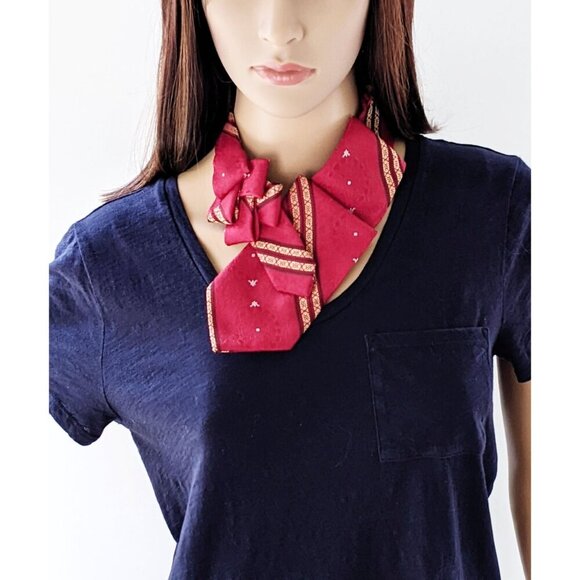 Ogsplosh Red And Gold Ascot - Vintage Scarf - Casual Accessories For Women - NEW - Picture 3 of 8